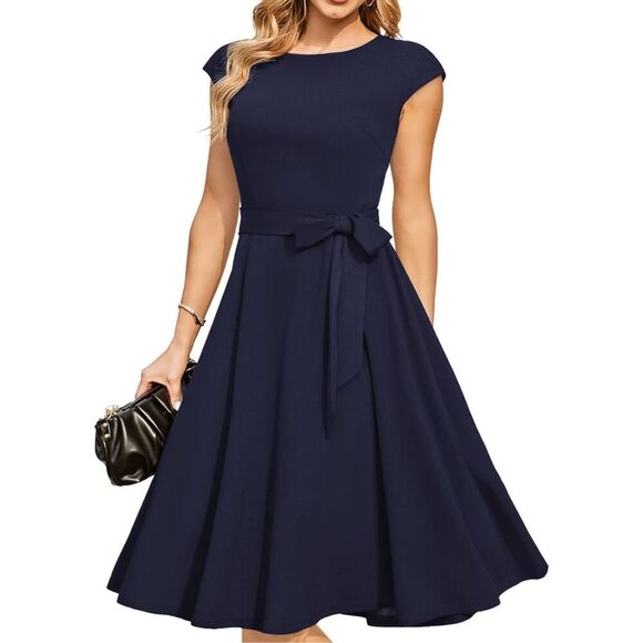 NEW Navy Blue Modest Holiday Party Prom Dress XL NO BELT - Picture 5 of 6